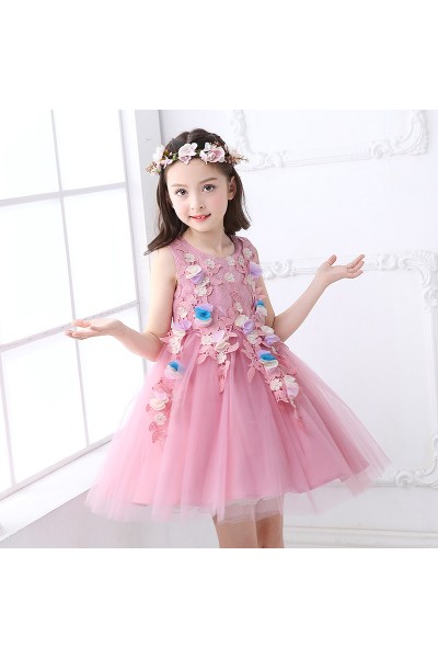 Little Big Girls Summer Embroidered Pearl Flower Dress Girl Pink Birthday Party Princess Laces Dress for Wedding Little Big Girls Summer Embroidered Pearl Flower Dress Girl Pink Birthday Party Princess Laces Dress for Wedding