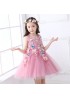 Little Big Girls Summer Embroidered Pearl Flower Dress Girl Pink Birthday Party Princess Laces Dress for Wedding
