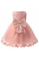 Little Big Girls Embroidered Flower Dress Girl Bowknot Birthday Party Princess Dress for Wedding