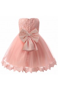 Little Big Girls Embroidered Flower Dress Girl Bowknot Birthday Party Princess Dress for Wedding