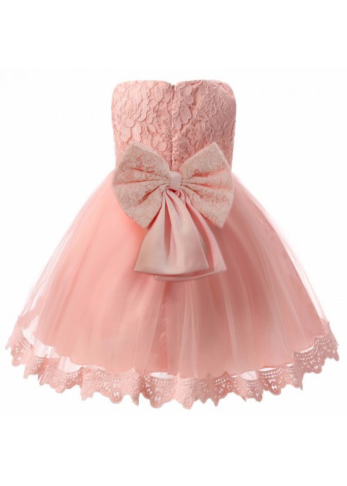 Little Big Girls Embroidered Flower Dress Girl Bowknot Birthday Party Princess Dress for Wedding